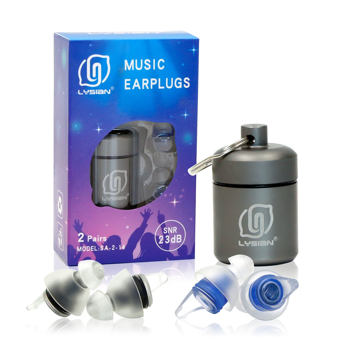 High Fidelity Concert Ear Plugs 2 Pairs, Musician EarPlugs SNR 23 dB for Music Festivals, Drummers, DJS,Motorcycles, Raves, and Games