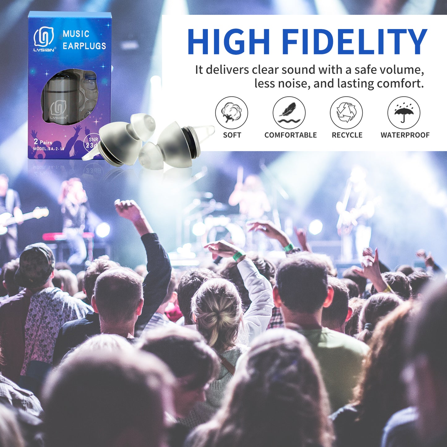 High Fidelity Concert Ear Plugs 2 Pairs, Musician EarPlugs SNR 23 dB for Music Festivals, Drummers, DJS,Motorcycles, Raves, and Games