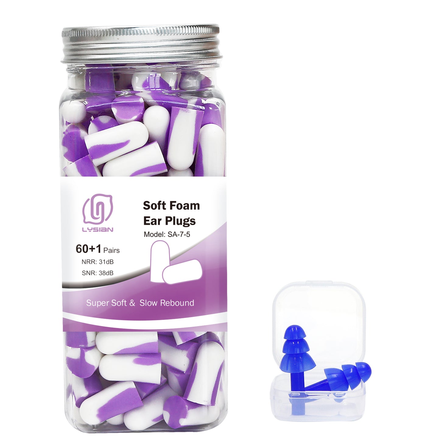 Soft Foam Earplugs 60 Pairs, 38dB SNR Comfortable Ear Plugs for Sleeping, Snoring, Shooting, Mowing, and All Loud Noise