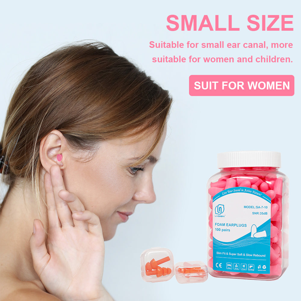 Slim Size Foam Ear Plugs for Small Ear Canals, 100 Pairs, 35dB SNR Noise Canceling Earplugs for Sleeping, Shooting, Studying