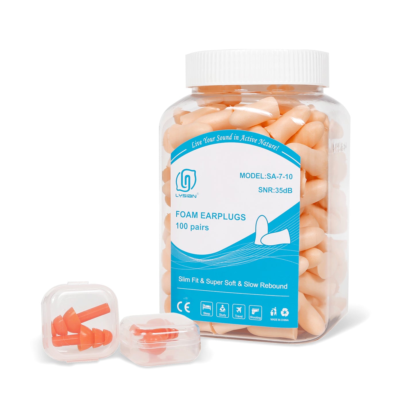 Slim Size Foam Ear Plugs for Small Ear Canals, 100 Pairs, 35dB SNR Noise Canceling Earplugs for Sleeping, Shooting, Studying