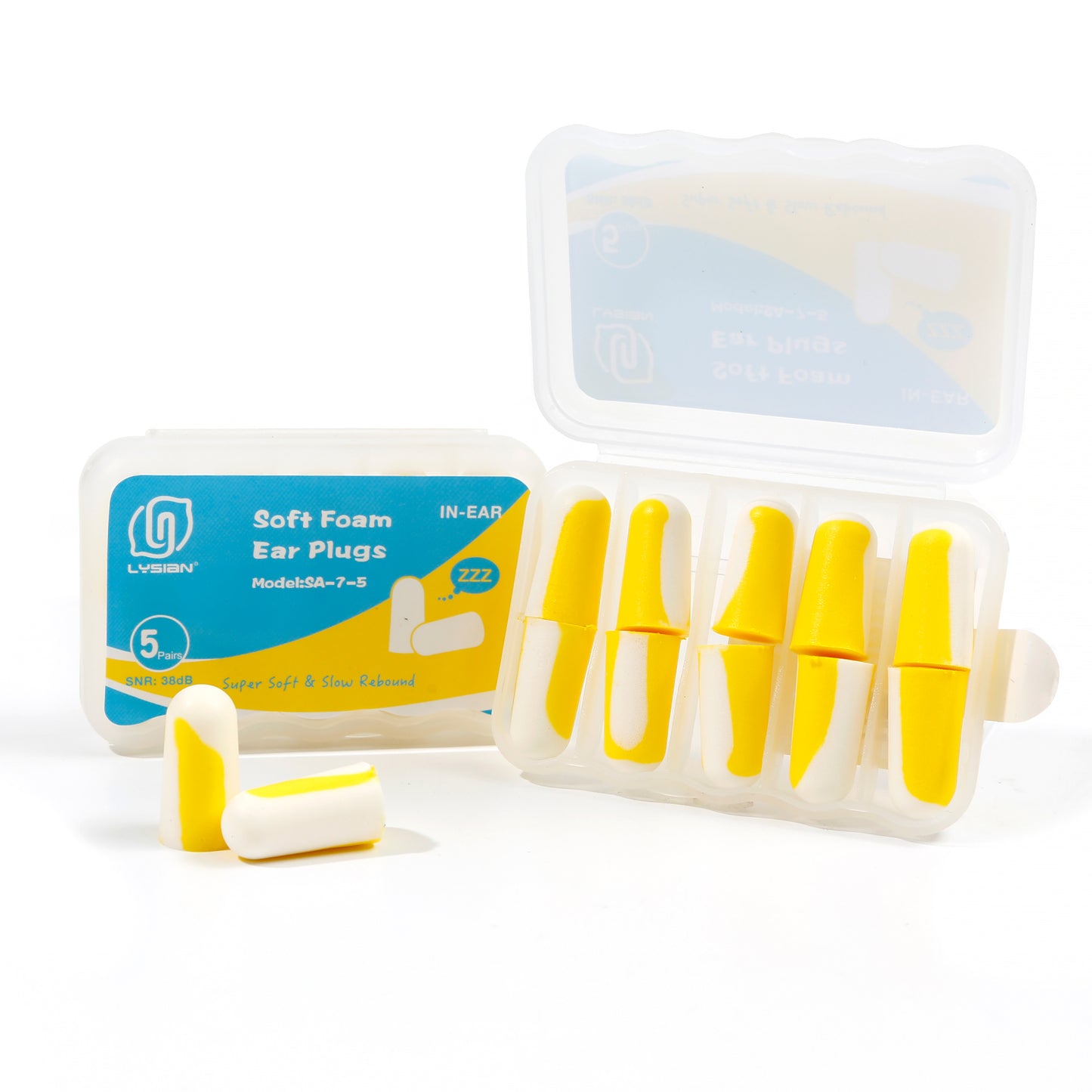 Ultra Soft Foam Earplugs 5 Pairs, 38dB SNR Ear Plugs for Sleeping, Snoring, and All Loud Events