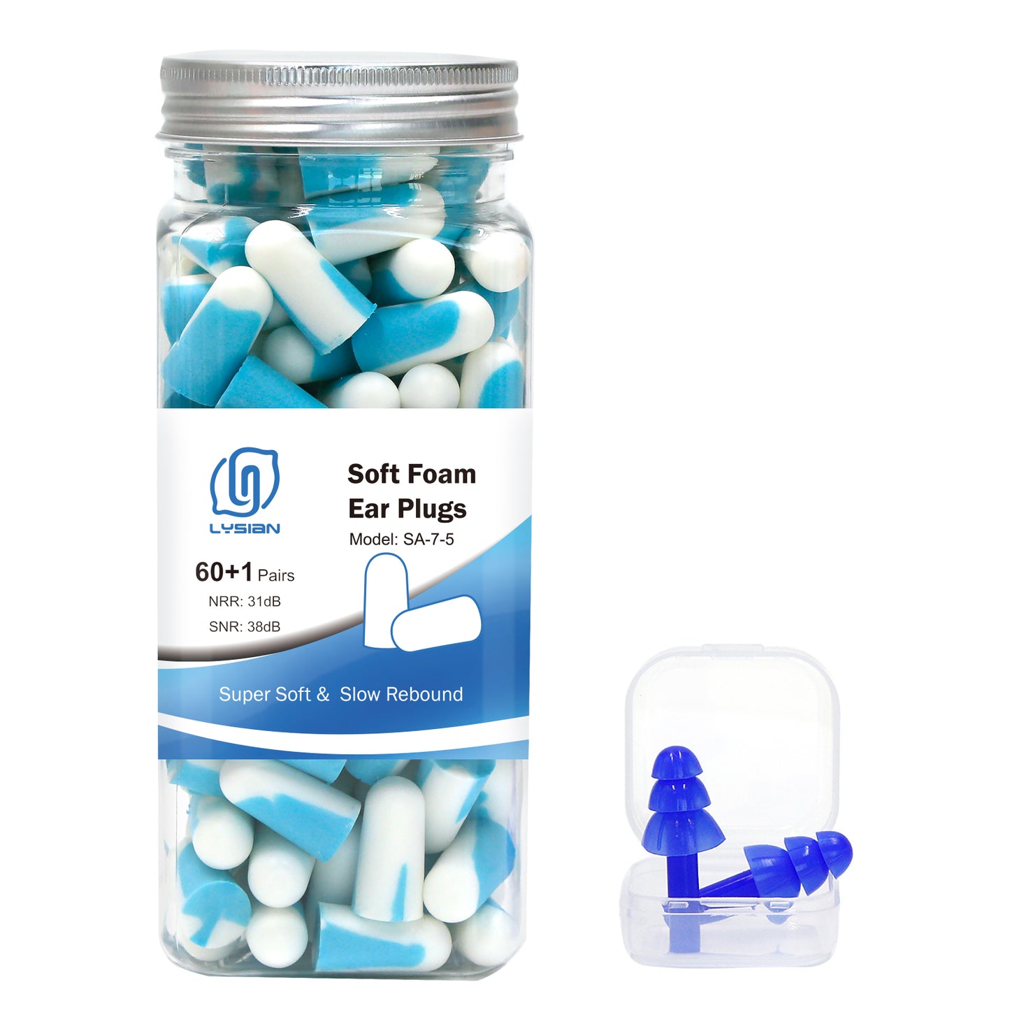 Soft Foam Earplugs 60 Pairs, 38dB SNR Comfortable Ear Plugs for Sleeping, Snoring, Shooting, Mowing, and All Loud Noise