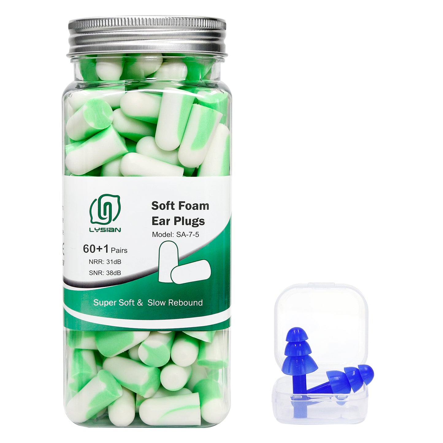 Soft Foam Earplugs 60 Pairs, 38dB SNR Comfortable Ear Plugs for Sleeping, Snoring, Shooting, Mowing, and All Loud Noise