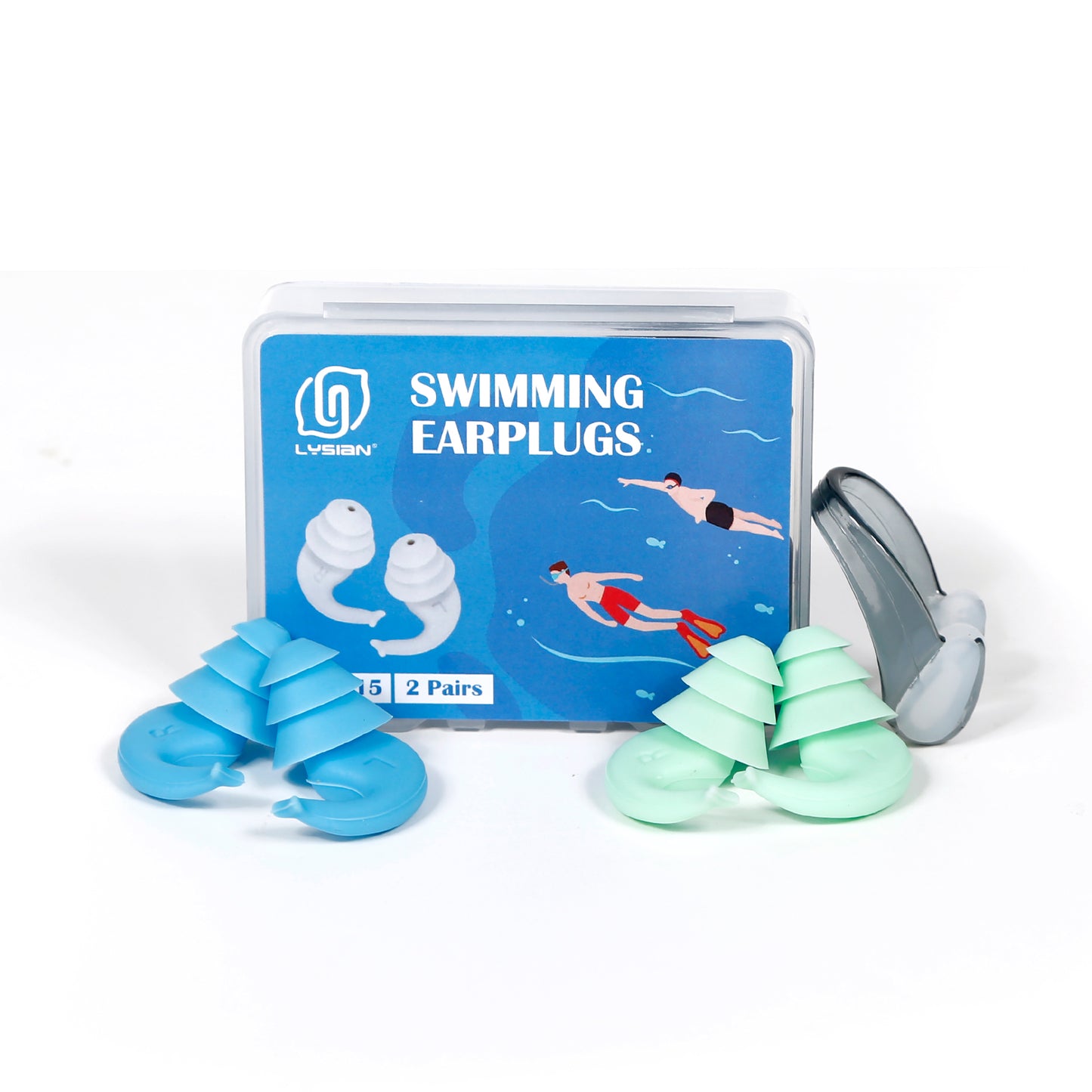 Reusable Earplugs 2 Pairs with Nose Clip, Waterproof Silicone Ear Plugs for Swimming,Showering,Surfing and Sleeping