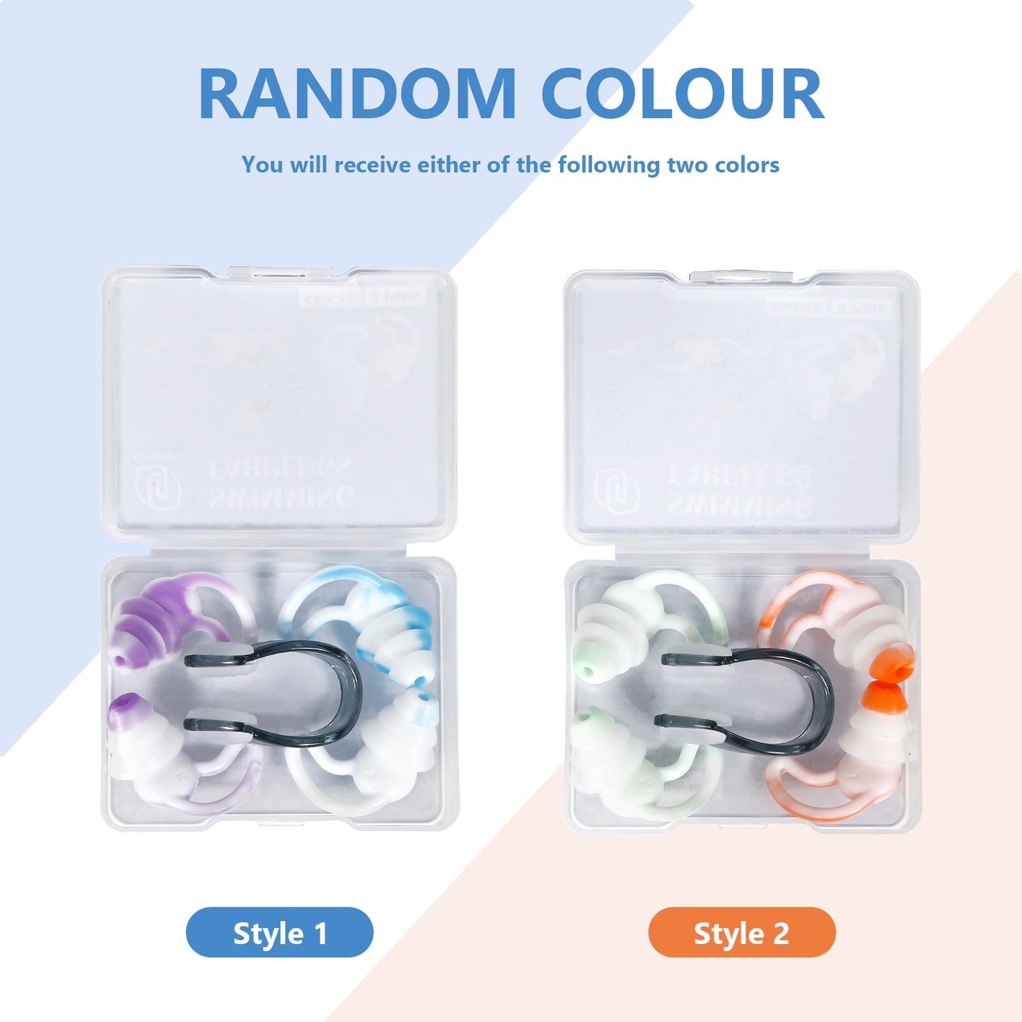 Reusable Earplugs 2 Pairs with Nose Clip, Waterproof Silicone Ear Plugs for Swimming,Showering,Surfing and Sleeping