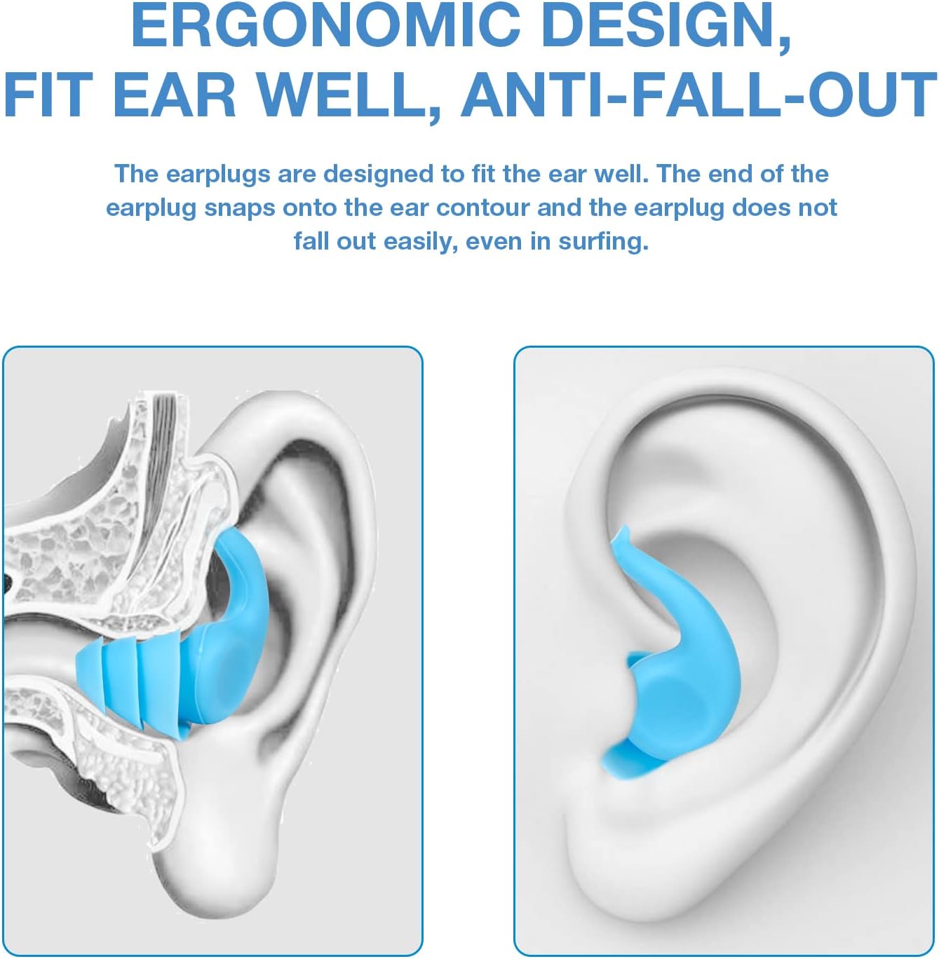 Reusable Earplugs 2 Pairs with Nose Clip, Waterproof Silicone Ear Plugs for Swimming,Showering,Surfing and Sleeping