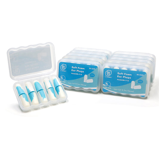 LYSIAN Ultra Soft Foam Ear Plugs for Sleeping Noise Cancelling -10 Box Value Pack - 38dB Noise Reduction Earplug for Sleep,Snoring, Work, Plane Loud Noise, Sky White Blue