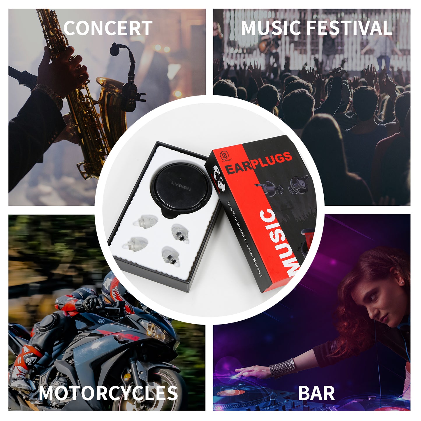 LYSIAN High Fidelity Ear Plugs for Concerts - Reusable Noise Cancelling Concert Earplugs for Musicians, Motorcycle, Music Festival, Games, DJ, Drumline-2 Pairs Valued Pack