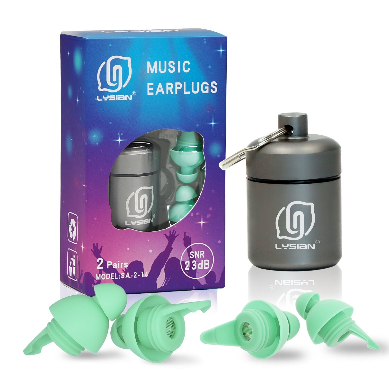 Hearprotek Silicone Concert Ear Plugs - 2 Pairs Reusable High-Fidelity Earplugs For Loud Events