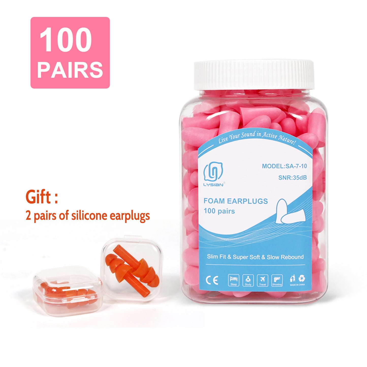 Slim Size Foam Ear Plugs for Small Ear Canals, 100 Pairs, 35dB SNR Noise Canceling Earplugs for Sleeping, Shooting, Studying