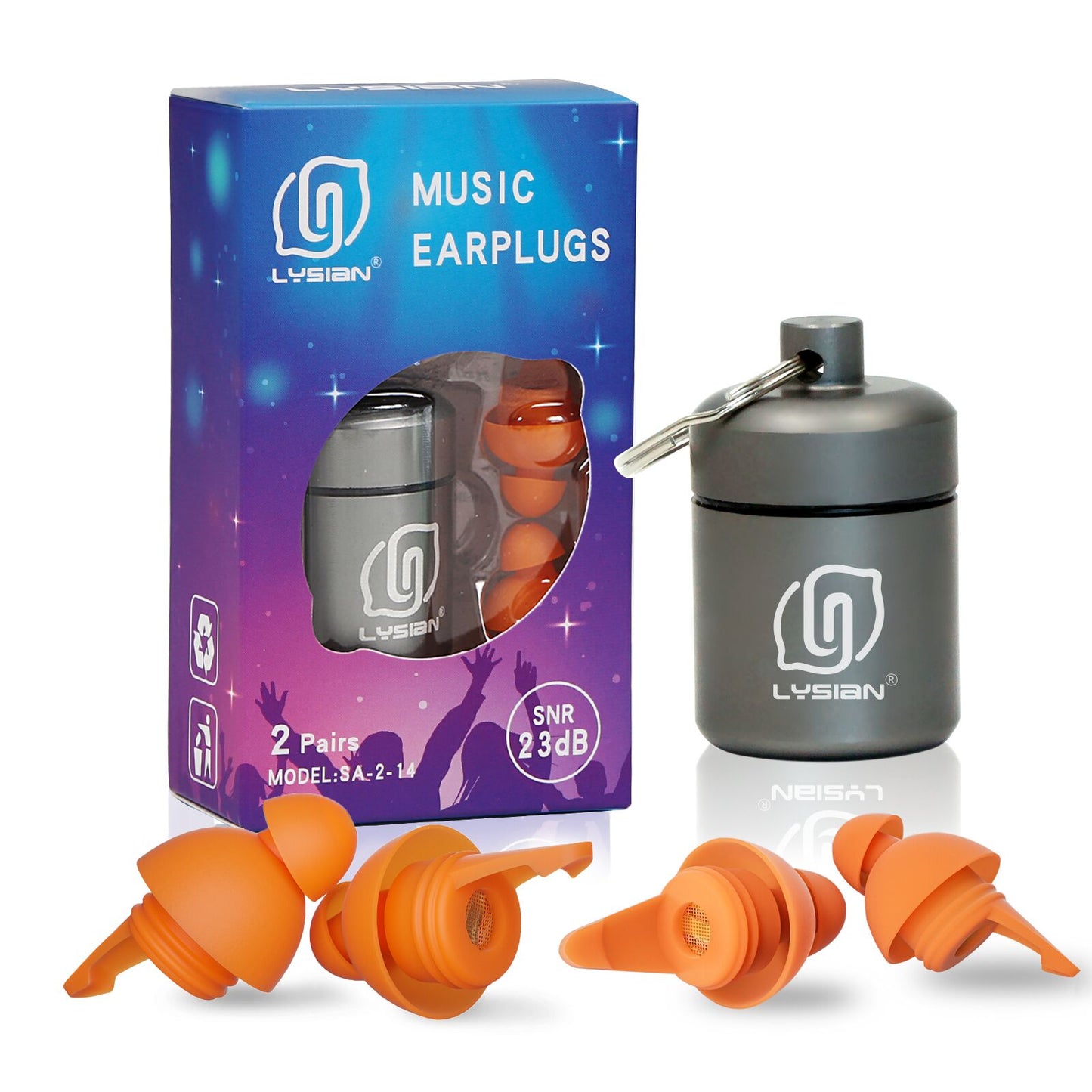 High Fidelity Concert Ear Plugs 2 Pairs, Musician EarPlugs SNR 23 dB for Music Festivals, Drummers, DJS，Motorcycles, Raves, and Games