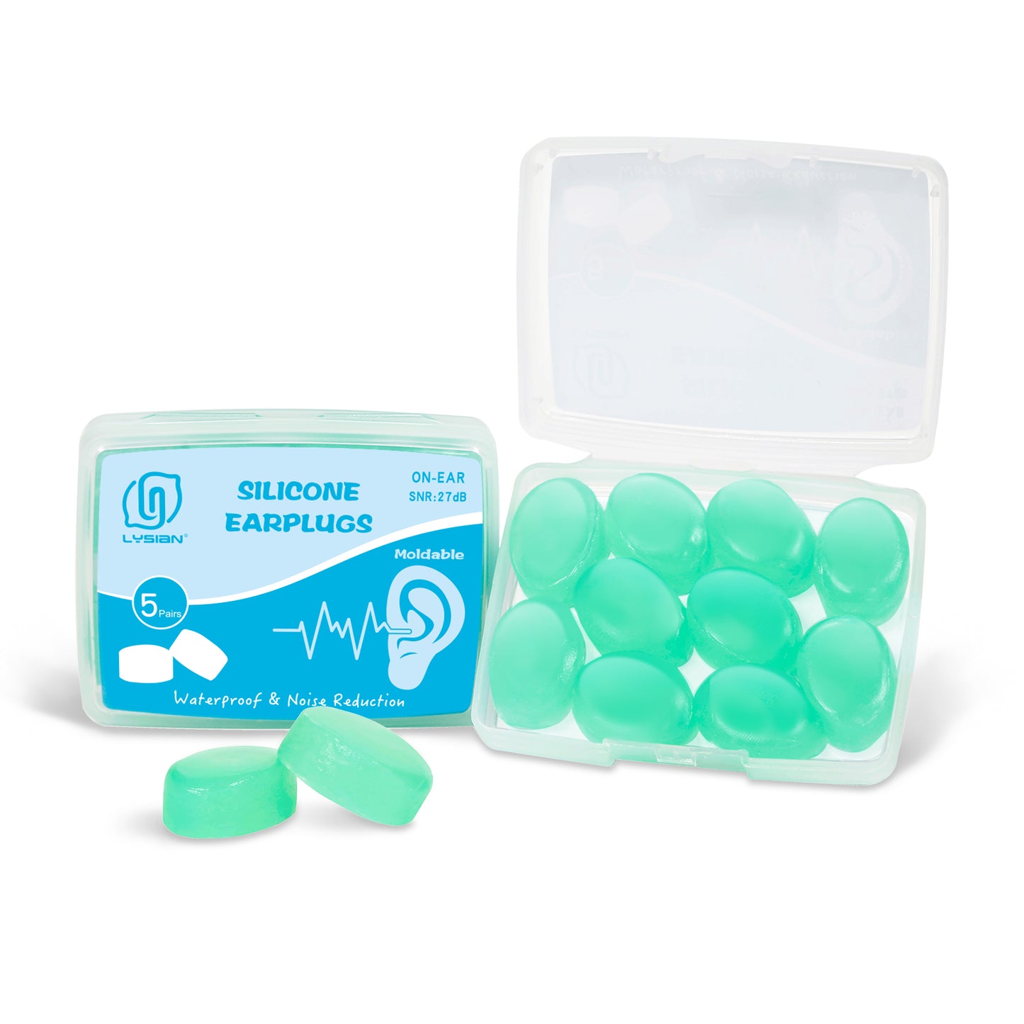 Silicone Moldable Earplugs, 27dB SNR, 5 Pairs, Ear Plugs for Swimming, Sleeping and Reading