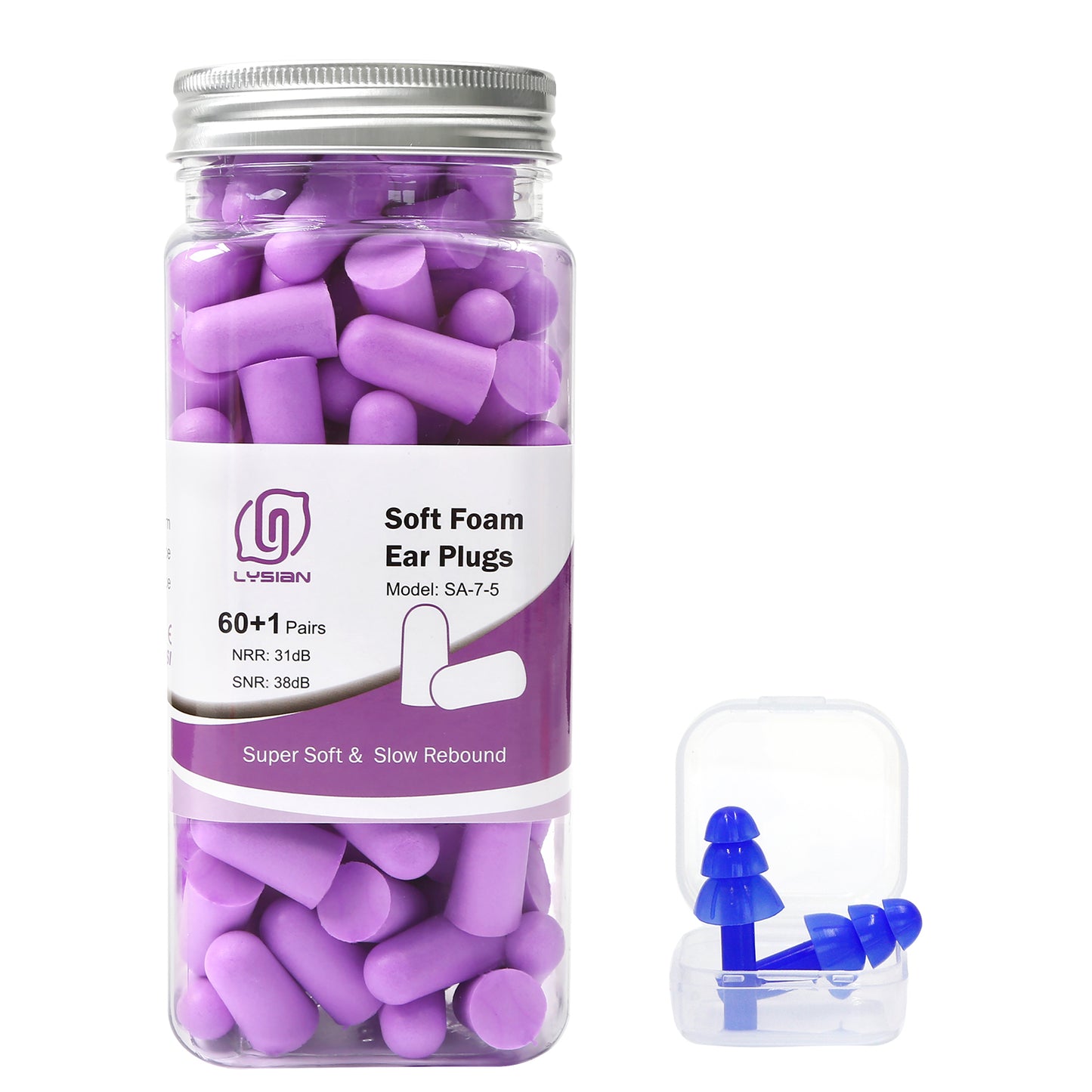 Ultra Soft Foam Earplugs 60 Pairs, 38dB SNR Noise Reduction Ear Plugs for Sleeping, Snoring, Work, Travel, Shooting and All Loud Events, Lysian