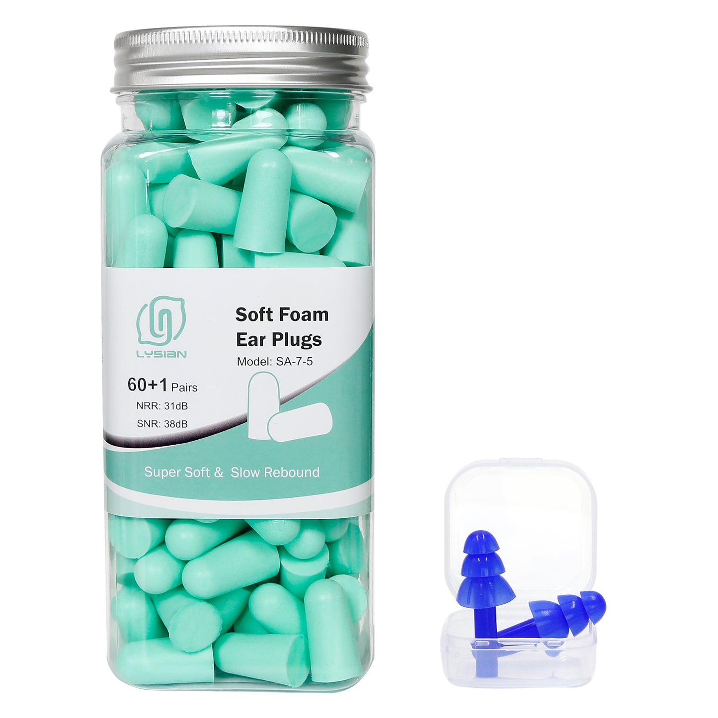 Ultra Soft Foam Earplugs 60 Pairs, 38dB SNR Noise Reduction Ear Plugs for Sleeping, Snoring, Work, Travel, Shooting and All Loud Events, Lysian