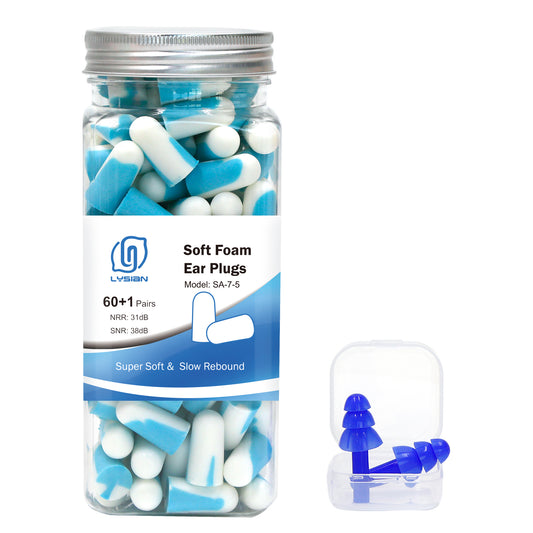 Soft Foam Earplugs 60 Pairs, 38dB SNR Comfortable Ear Plugs for Sleeping, Snoring, Shooting, Mowing, and All Loud Noise