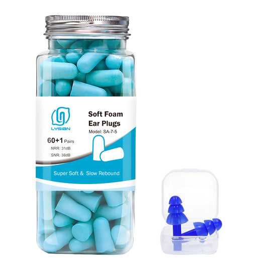 Ultra Soft Foam Earplugs 60 Pairs, 38dB SNR Noise Reduction Ear Plugs for Sleeping, Snoring, Work, Travel, Shooting and All Loud Events, Lysian