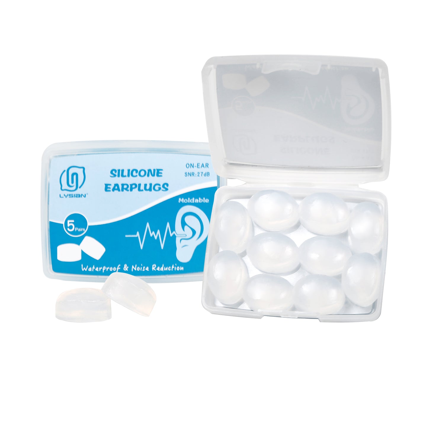 Silicone Moldable Earplugs, 27dB SNR, 5 Pairs, Ear Plugs for Swimming, Sleeping and Reading