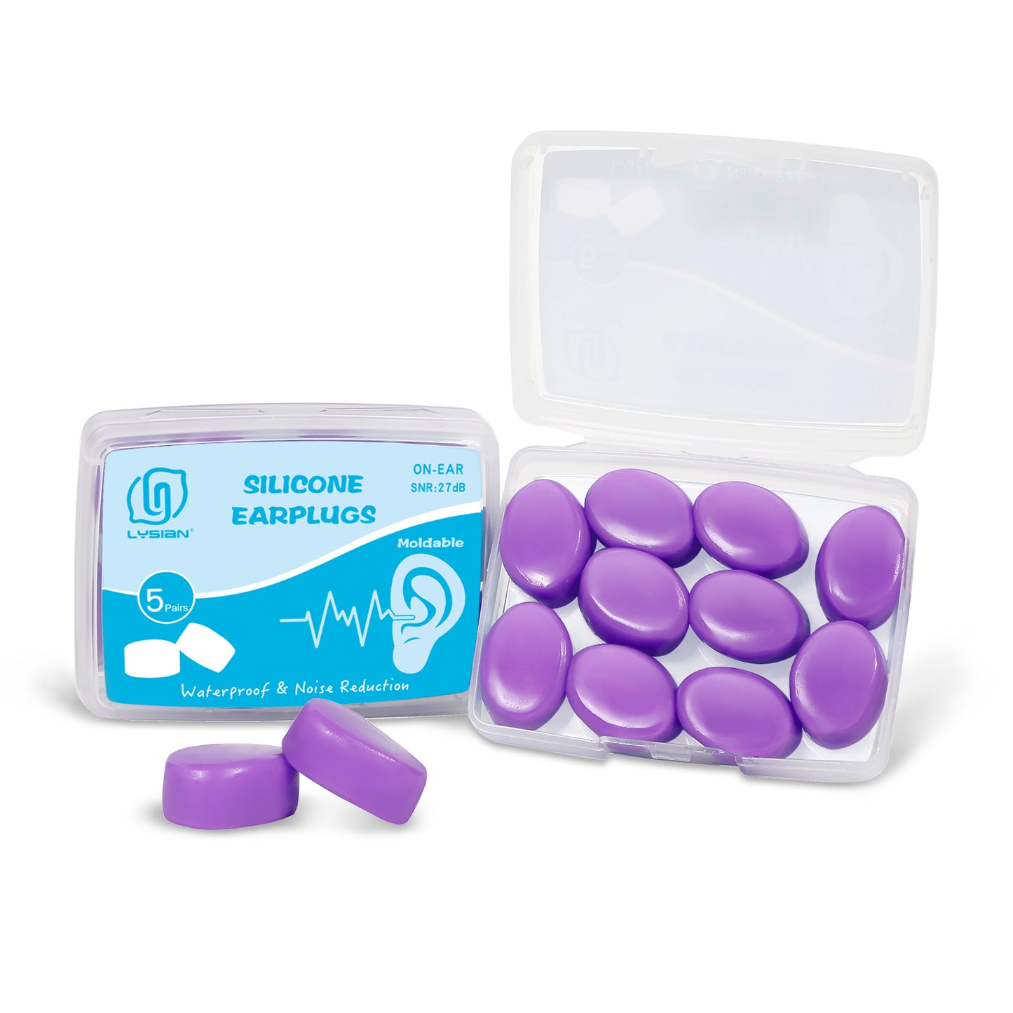 Silicone Moldable Earplugs, 27dB SNR, 5 Pairs, Ear Plugs for Swimming, Sleeping and Reading